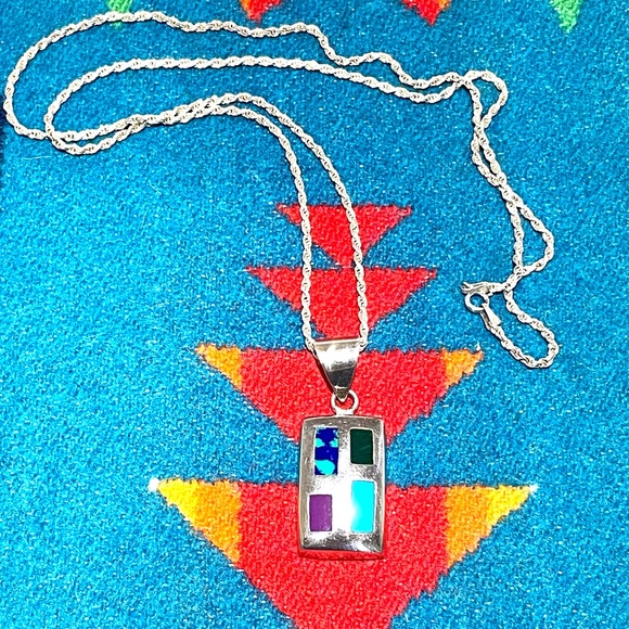 Sterling Southwestern Inlaid Necklace